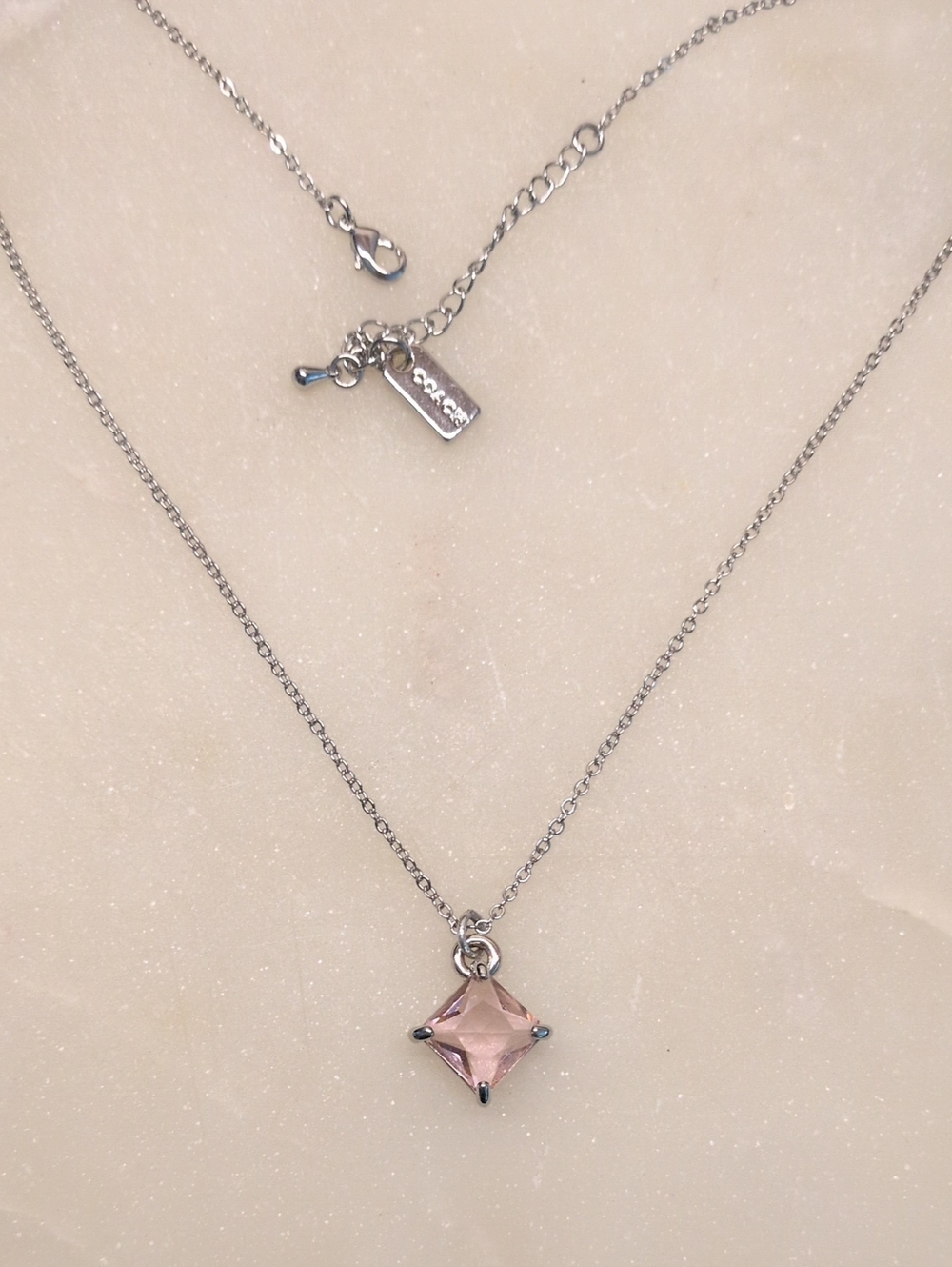 COACH RARE Pink Crystal Silver Necklace 16-18" - EUC!!